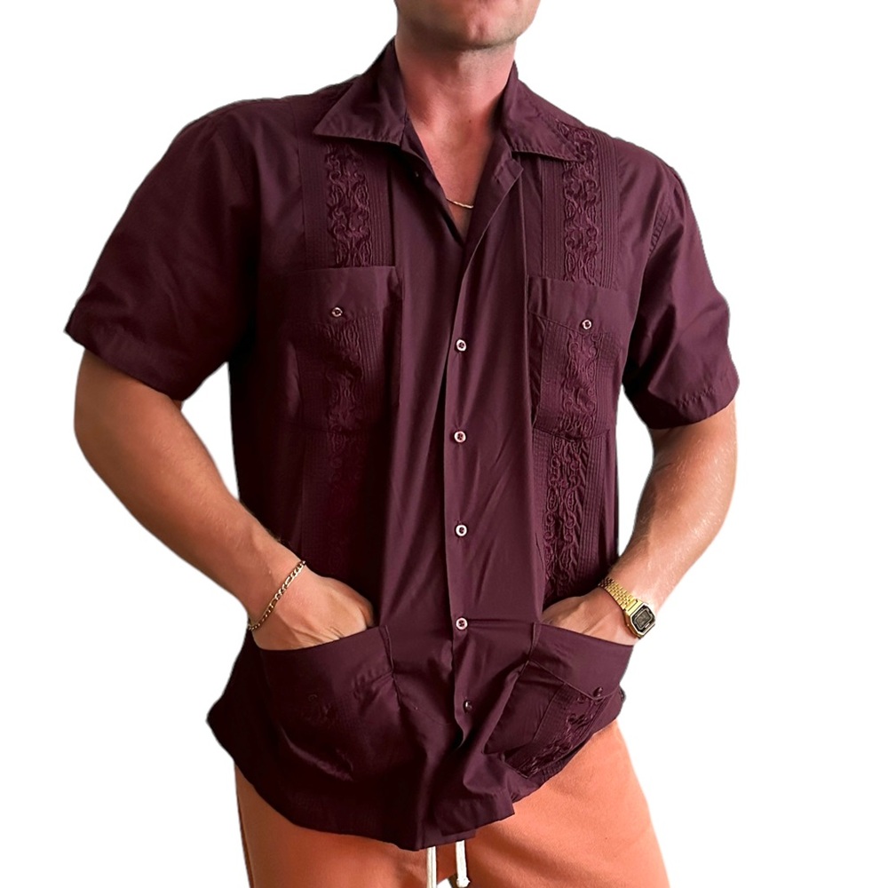 Multi Pocket Cuban shirt burgundy